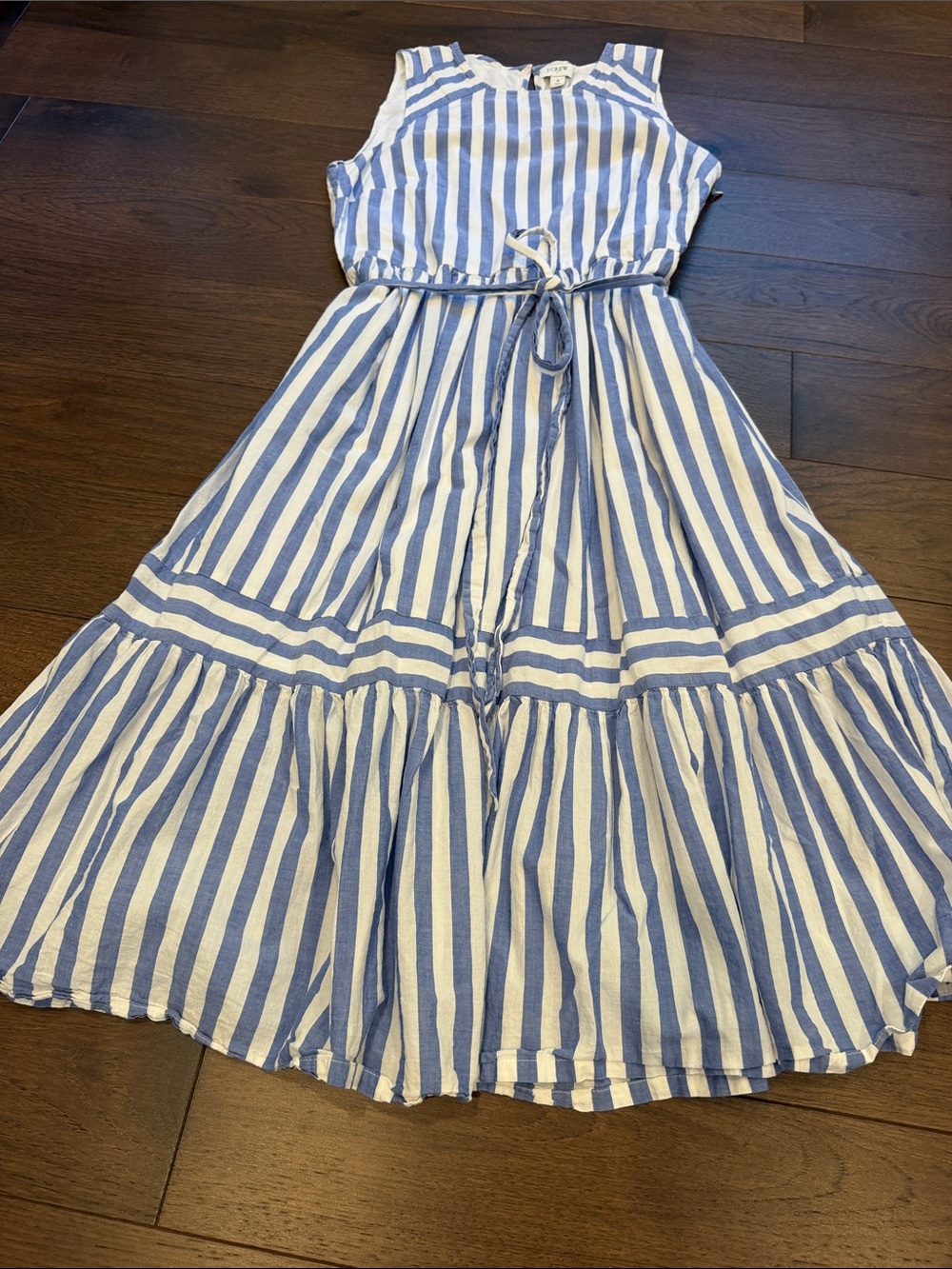 J. Crew Blue and White Striped Sleeveless Dress with Tie Waist Size 4 - C2-037 - Picture 4 of 8